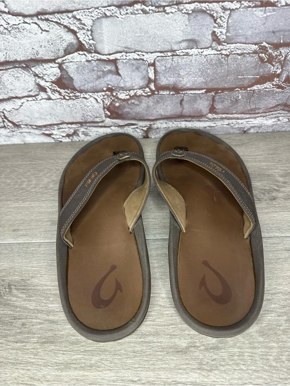 Olukai Ohana Brown Synthetic Beach Flip Flops Sandals Men Sz 12M US/46EU